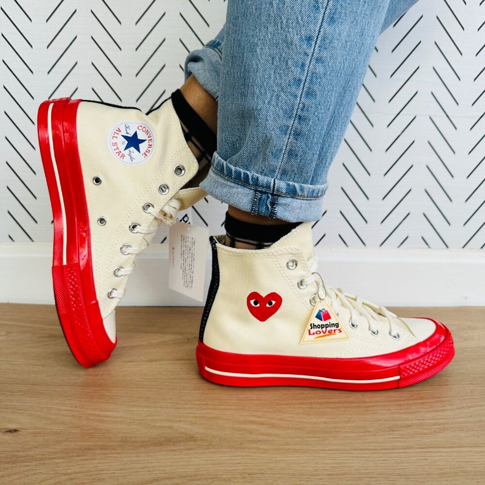 Converse Cream and Red High-Top Sneakers